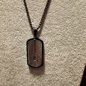 Men's Black and Stainless Steel Silver Chevron Dog Tag Pendant Necklace
